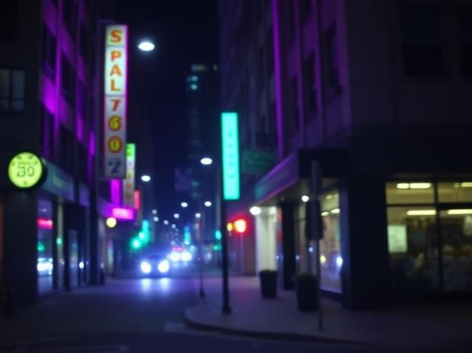 Low resolution security camera footage of a city street corner